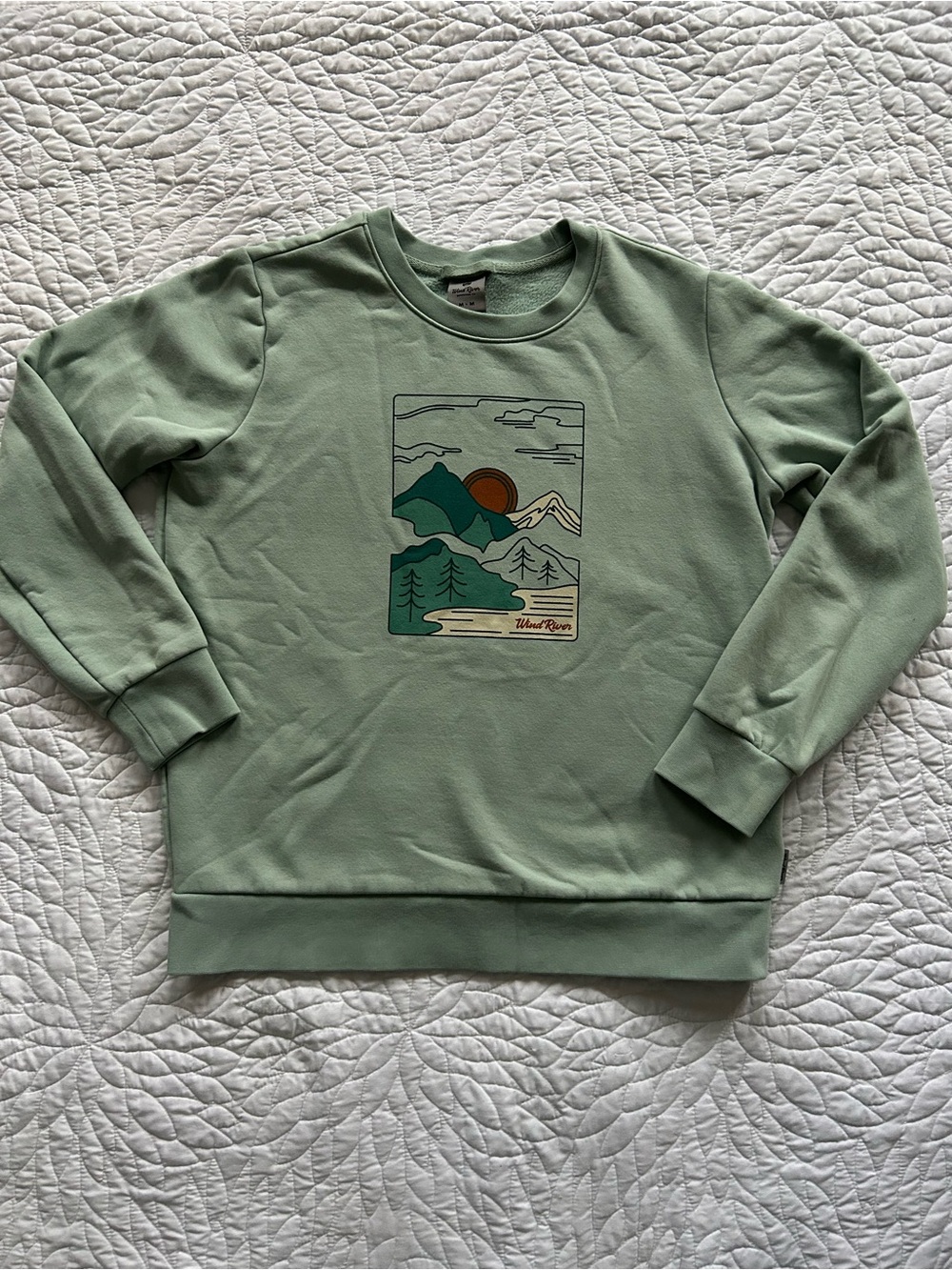 Wind River Crewneck Sweatshirt Landscape Graphic Sage Green Size M